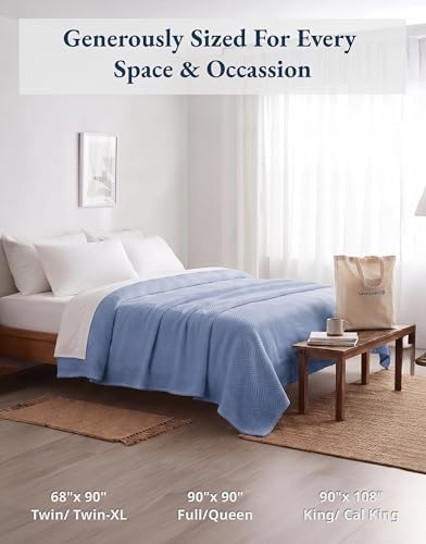 LANE LINEN Blankets Queen Size, 100% Cotton Textured Herringbone Weave - Image 2