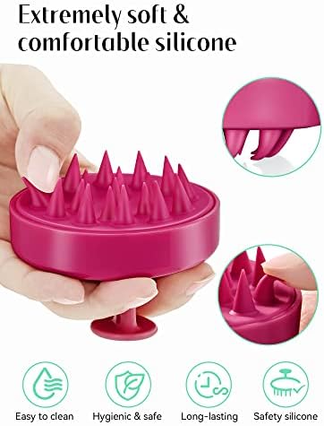 HEETA Scalp Massager Hair Growth, Soft Silicone Scalp Scrubber Shampoo Brush for Exfoliation, Dandruff Removal Head Massage Stress Relax, Wet & Dry Use for Thick Thin Curly Hair Care, Red - Image 3