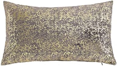 Deeprove 12 x 20 Throw Pillow Cover, Both Sides Metallic Sparkle Gold Foil Print, Decor Soft Velvet Hidden Zipper Closure Accent Pillow Cushion Case for Sofa, Lumbar, Rectangle 1 Pack, Silver Grey by Deeprove