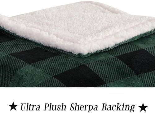 Elegant Comfort Luxury Ultra-Plush Velvet Touch Buffalo Plaid Fleece Throw - Soft, Warm, Cozy Micromink Sherpa-Backing Reversible Blanket for Bed, Sofa and Couch, Buffalo Green - Image 4