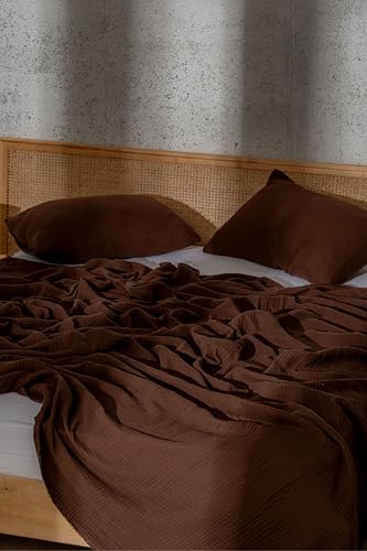 Muslin Blanket - Pure 100% Turkish Cotton Airy Soft Light Versatile Gauze Throw Blanket for Bed, Couch, Sofa (Dark Brown, Twin XL Size (71" x 95" inch)) - Image 4