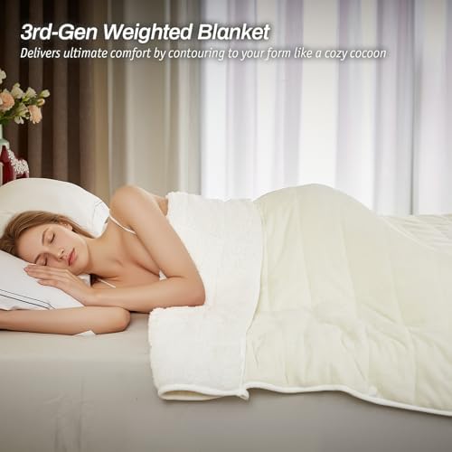 Sherpa Fleece Adult Weighted Blanket, 15 Pounds Dual Sided Soft Plush Blanket for Couch Bed Sofa, Heavy Thick Blankets with Glass Beads Great for Sleep, 48 x 72 inches, Cream White on Both Sides - Image 2