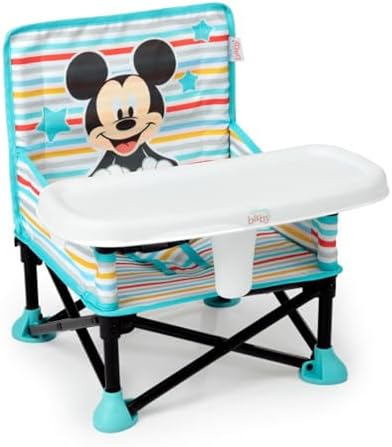 Bright Starts Disney Mickey Mouse Pop 'N Sit Portable Booster, Indoor/Outdoor Use, Floor Seat with Feeding Tray, Blue, 6 Mos - 3 Yrs by BrightStarts