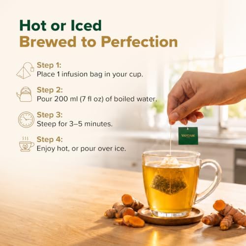 VAHDAM Organic Turmeric Ginger Herbal Tea Bags (100 Pyramid Tea Bags) Caffeine Free, Non GMO | 100% Pure Herbal Blend - Savory & Spicy, Plant-Based Teabags | Resealable Ziplock Pouch - Image 7