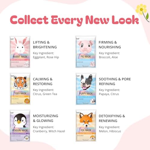 Epielle Character Face Mask Fuzzy Friends 6 Pack, Fun & Effective Korean Skin Care, Spa Party Favors, Birthday Gifts for Women, Self Care Gifts - Image 3