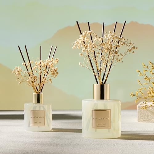 COCORRÍNA Reed Diffuser - Clean Linen 17 Fl.oz Reed Diffuser with 8 Sticks Scented Diffuser with Preserved Flowers for Bathroom Home Decor - Image 4