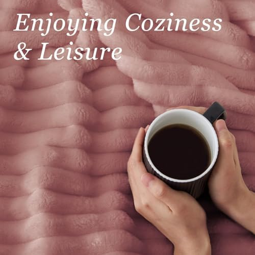 BEDELITE Ribbed Fleece Throw Blanket for Couch, Dusty Pink, 50"x70" - Image 5