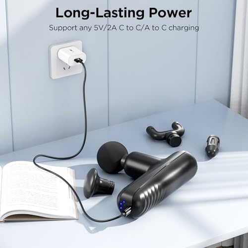 Mini Massage Gun, Powerful Handheld Muscle Massager for Muscle Relaxation, Deep Tissue Percussion Small Massage Gun Travel Massager with 4 Massage Heads Silent Brushless Motor, Black - Image 3