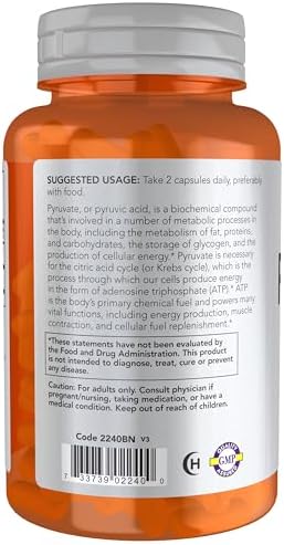 NOW Foods Sports Nutrition, Pyruvate (Pyruvic Acid) 600 mg, Energy Production*, 100 Veg Capsules - Image 3