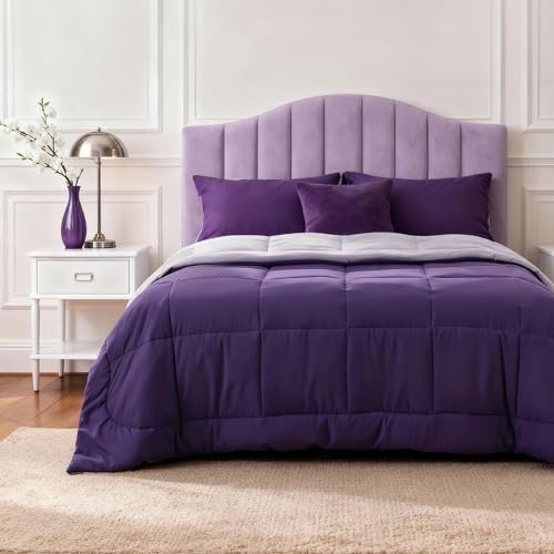 Bedsure Comforters Queen Size Duvet Insert, All Season Bed Comforter, Quilted Down Alternative Duvet, Box Stitched Comforter with Corner Tabs, Machine Washable, 88 x 88 Inches (Purple/Pale Purple) by Unknown