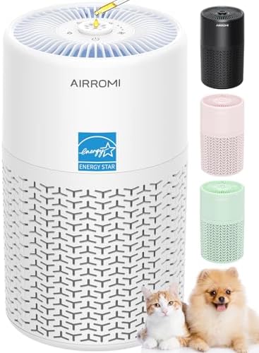 AIRROMI Pets Air Purifier for Home Allergies,Up to 660 ft². HEPA Deodorizing Activated Carbon Filter,With Fragrance Sponge for Better Sleep,Night Light,Pet Dander,Smoke,Odors,Air Cleaner A2002 White by AIRROMI