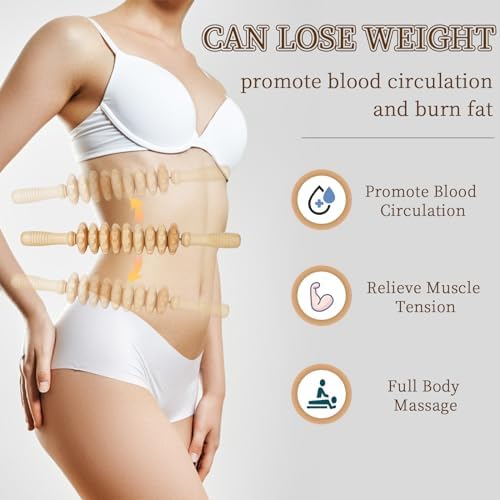 Liitrton Manual Wooden Massage Roller Stick for Muscle Relief, 9‑Wheel - Image 5