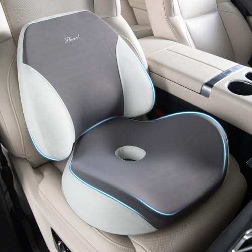 FLORICH Lumbar Support Pillow and Car Seat Cushion for Driving Car Office Chair, Memory Foam Back Support Pillow and Office Seat Chair Cushion for Sciatica Pain Relief - Gray by FLORICH