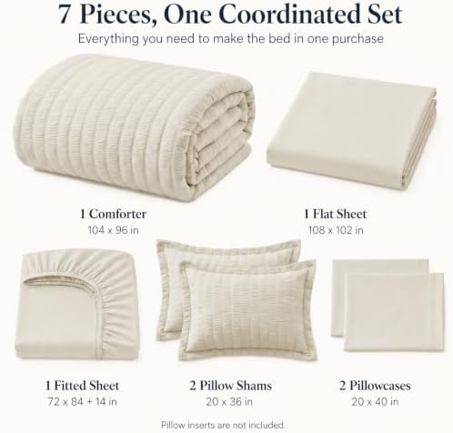CozyLux California King Comforter Set, Oatmeal Seersucker Bed in a Bag - Image 2