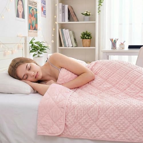 yescool Pink Weighted Blanket for Adults 15 lb, 48 * 72in Twin Full Size Heavy Throw Blanket for Teens Better Sleep by yescool