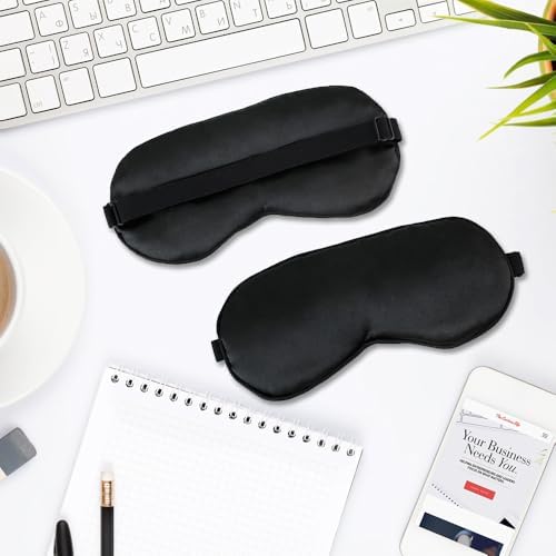 2 PCS Black Satin Sleep Masks, Adjustable Silk Eye Mask for Sleeping, Blind Folds Soft Breathable Blindfold for Adults Couples Play Party Games Airplane Travel Essentials Eye Covers Patches Night Mask - Image 7