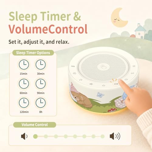 Kipcush White Noise Machine for Baby & Adults, Sleep Sound Machine with 30 Soothing Sounds, 8-Color Night Light, Memory Function, White Noise for Sleeping, Nursery, Office, Travel, Relaxation - Image 5