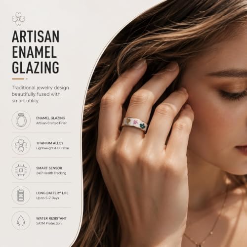 Smart Ring for Women with Enamel Health Ring Fitness Ring Fitness Tracker with Sleep Heart Rate Monitoring Distance Pedometer Calorie for Android iOS - Image 3