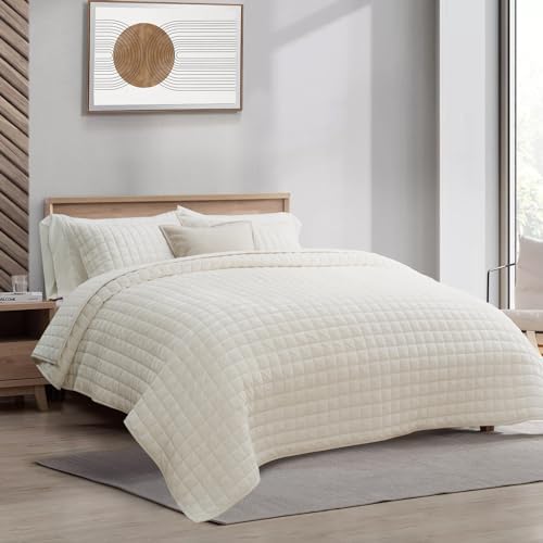RECYCO Velvet Quilt Set, Oversized California King 118"x106", Cream White - Image 2