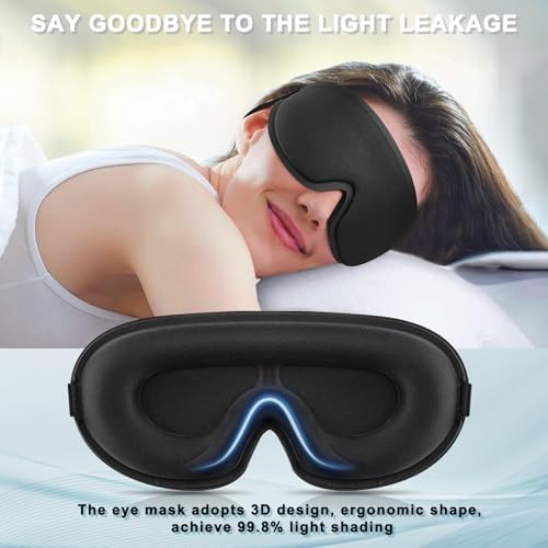 Sleep Eye Mask for Side Sleeper Women Men, 3D Sleeping Mask No Eye Pressure 100% Blackout Night Blindfold Soft Eye Shade Cover for Travel, Nap (Black) - Image 6