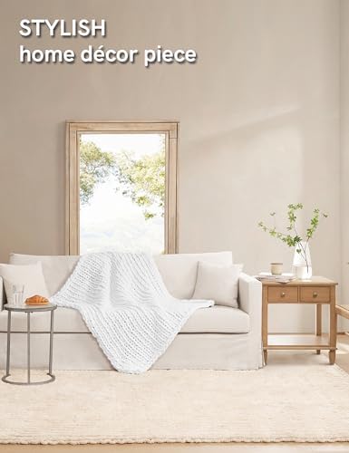 YnM Chunky Throw Blanket, Hand Knitted with Chenille Yarn, Skin Friendly, Ventilated and Breathable, Machine Washable, Home Décor Piece for Couch, Sofa and Bed (White, 30x40 Inch) - Image 5