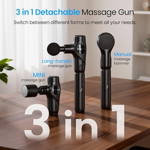 NAPRE 3-in-1 Mini Massage Gun with Heat and Cold,Deep Tissue Back Massage with Detachable Handle for Neck/Body Pain Relief,Portable Handheld Percussion Muscle Massager,Small & Quiet,5 Heads,with Case - Image 2