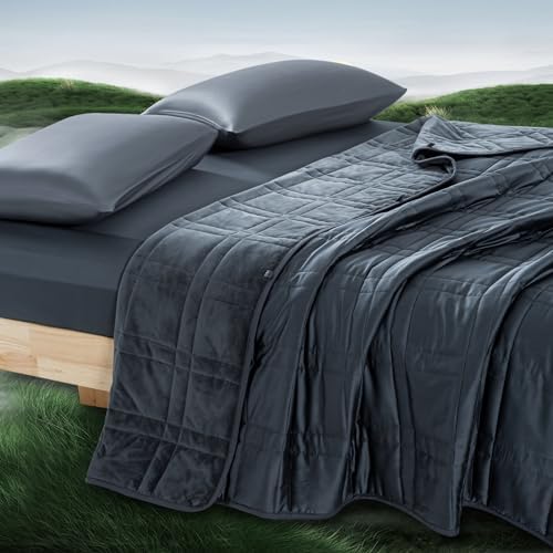 King Size Weighted Blanket 20lbs(88''x104'', Dual-Sided), Reversible King Weighted Blanket with Cozy Warm Velvet & Cooling Tencel Fabric for Adults & Couple All Season - Carry Bag Included, Dark Grey by OMYSTYLE