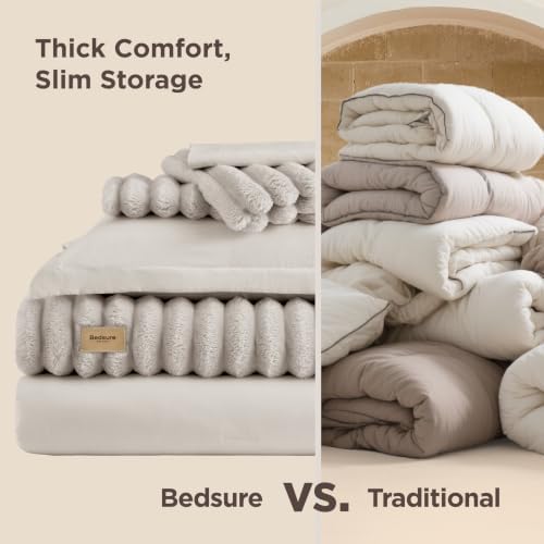 Bedsure Gentlesoft 2-in-1 California King Comforter Set and Detachable Fluffy Blanket, Beige Bedding Set for All Season Use, Detachable Design for Space Saving (Includes 2 Pillow Shams, 2 Pillowcases) - Image 6