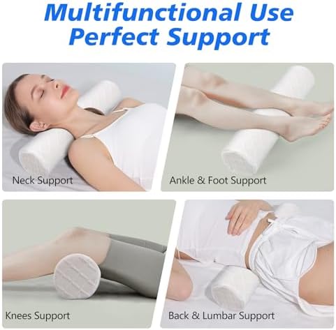 Cozyhealth Cervical Roll Pillow, Medium Soft Memory Foam Neck Round Pillow Cylinder Bolster Pillow for Sleeping, Round Neck Support for Bed, Legs, Back and Yoga (White, Medium - 3.9" H) - Image 7