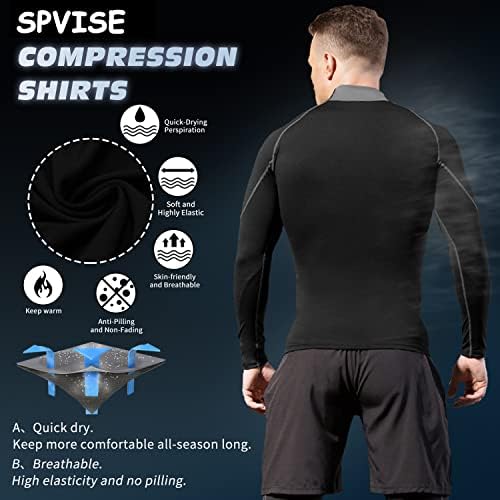 SPVISE Men's Compression Shirts Long Sleeve Mock Turtleneck Workout Tops - Image 6