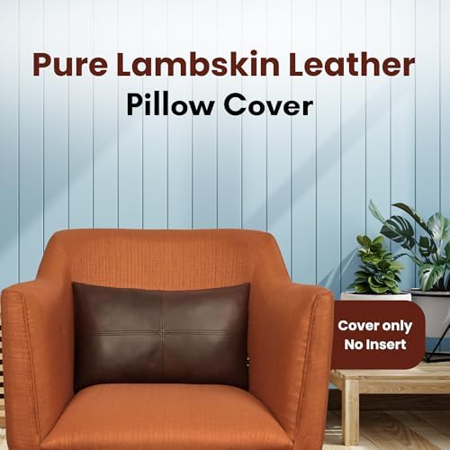 LL LEATHER LOVERS 100% Lambskin Leather Pillow Cover - Sofa Cushion Case - Decorative Throw Covers for Living Room & Bedroom, Brown Antique Plain Pack of 2-22X30 Inch - Image 2