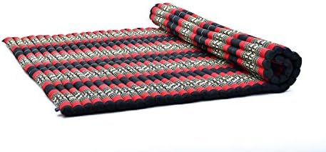 Leewadee - Foldable Floor Mattress - Japanese Roll Up Futon -Trifold Tatami Mat- Guest Floor Bed - Camping Mattress - Thai Massage Mat, Kapok Filled, 75 x 57 inches, Black Red by Leewadee