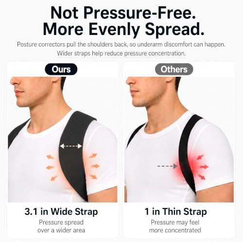 Full Back Posture Corrector for Men – Pull-Back System Posture Brace – Wide Soft Straps, Breathable Mesh, Adjustable Support for Slouching, Rounded Shoulders & Upper Spine Pain Relief - Image 3