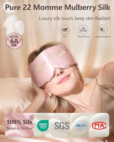 BeeVines Luxury Pure 100% Silk Sleep Mask for Women, 3D Countourd Eye Mask - Image 2