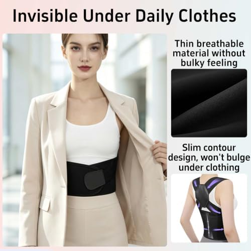 Posture Corrector for Women and Men Back Brace Upper Back Support Adjustable Breathable Shoulder Straightener Hunchback Correction Clavicle Back Pain Relief Comfortable Daily Wear Black Medium - Image 3