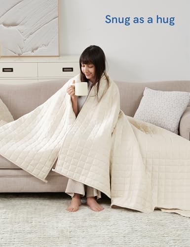 YnM Cooling Weighted Blanket for Adults, 12lbs Heavy Bed Throw for One Person of 110lbs, Perfect for Hot Sleepers or Warm Climates with Rayon/Glass Beads(48x72 Inches,Twin/Full Bed, Champagne Beige) - Image 4