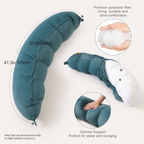 Peallow(Pat. Pend) – Long Round Body Pillow for Adults, Bolster Pillow for Sleeping, Soft and Supportive Pillow for Sleeping & Lumbar Support (Slate Blue, 29.5") - Image 3