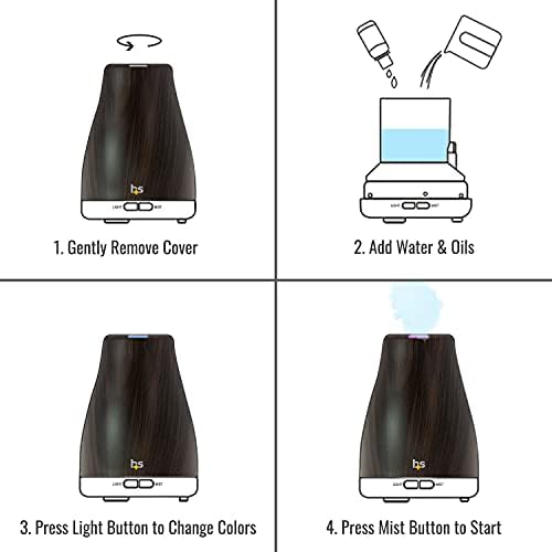HealthSmart Essential Oil Diffuser, Cool Mist Humidifier and Aromatherapy Diffuser with 150ML Tank Ideal for Small Rooms, Adjustable Timer and Mist Mode, Wood Grain Brown - Image 4