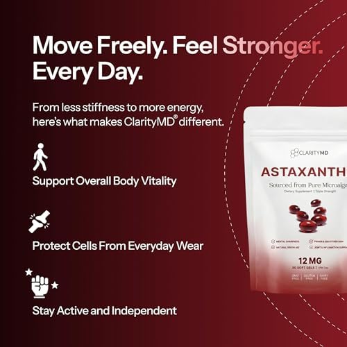 Astaxanthin 12mg Antioxidants Supplement – Natural Microalgae Source – Lipid-Based Softgel for Enhanced Absorption – Cognitive, Vision & Joint Support – 30 Softgels (Pack of 1) - Image 6