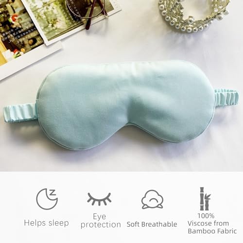 HBHLFZ Sleep Mask 2 Pack - Bamboo Viscose Fiber Sleeping Eye Mask - with Elastic Band/Headband - Comfort Sleeping Shade - for Nighttime Sleeping, Traveling & Napping（Light Blue） - Image 5
