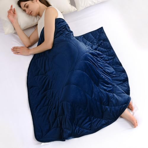 Weighted Lap Blanket for Adults, 7 lbs 41" x 53", Leaf Pattern, Navy Blue - Image 6