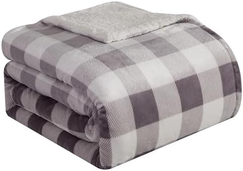 Elegant Comfort Ultra Soft Reversible Buffalo Plaid Flannel Sherpa Blanket - Cozy Silky Checkered Fleece Throw for Couch, Bed - Plush Fuzzy Warm Winter Blanket for Gift, Twin, Gray by ELEGANTCOMFORT