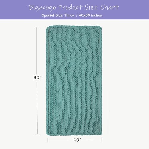 Bigacogo Chunky Knit Throw Blanket for Couch, 40x80 inches, Light Teal - Image 2
