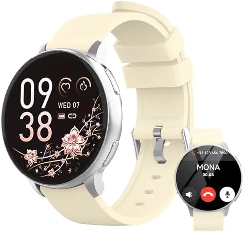 Smart Watch for Men Women Fitness Tracker with 100+ Sport Modes,Activity Trackers for iOS/Android Waterproof/Heart Rate/Sleep/Steps Monitor/Pedometer Monitor Monitor (Silver+Beige) by Unknown