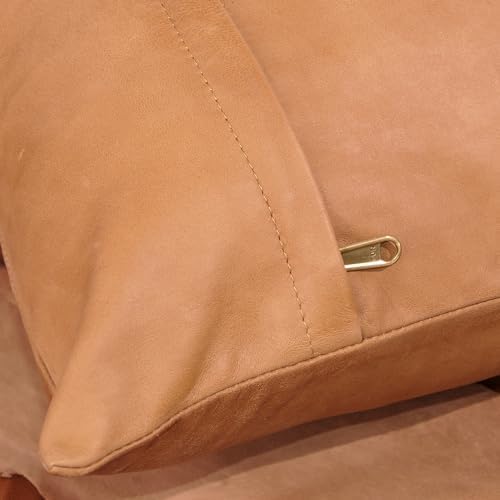 LL LEATHER LOVERS 100% Lambskin Leather Pillow Cover - Sofa Cushion Case - Decorative Throw Covers for Living Room & Bedroom, Tan Plain Pack of 2-16X24 Inch - Image 5
