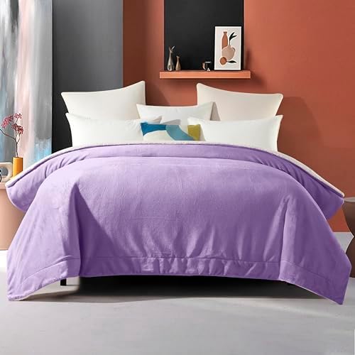Elegant Comfort Ultra Soft Reversible Flannel Sherpa Blanket - Cozy Silky Fleece Throw for Couch, Bed - Plush Fuzzy Warm Winter Blanket for Gift, Twin, Lilac - Image 4