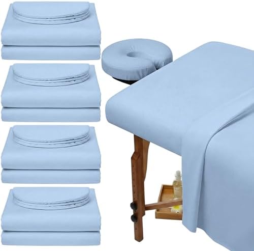 Oudain 4 Sets 3 Piece Soft Microfiber Massage Table Sheets Set Bulk Includes Massage Flat Sheet and Fitted Sheet and Face Rest Cover(Blue) by Oudain