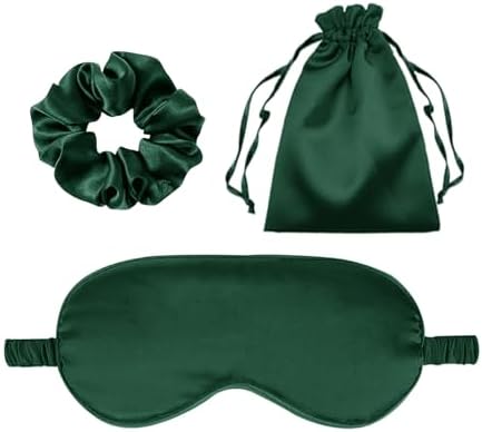 3Pcs Satin Eye Mask Silk Sleep Masks Set Silky Blindfold Eyeshade Blackout Eyes Cover Pouches Bag Scrunchy Wedding Gift by WJingYiJia