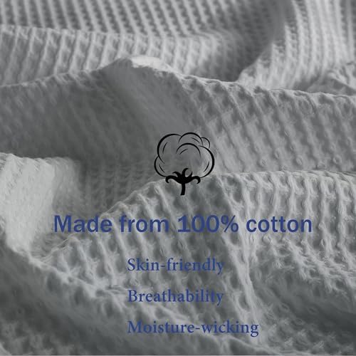 100% Egyptian Cotton Waffle Weave Throw Blanket for Bed Couch Sofa Home Decor, Soft Lightweight Bed & Couch Blanket for All Seasons (Light Grey - Full Size - 84 * 90") - Image 3