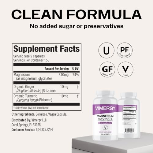 VIMERGY Magnesium Glycinate Supplement, Vegan, 300 Capsules, 150 Servings - Image 4